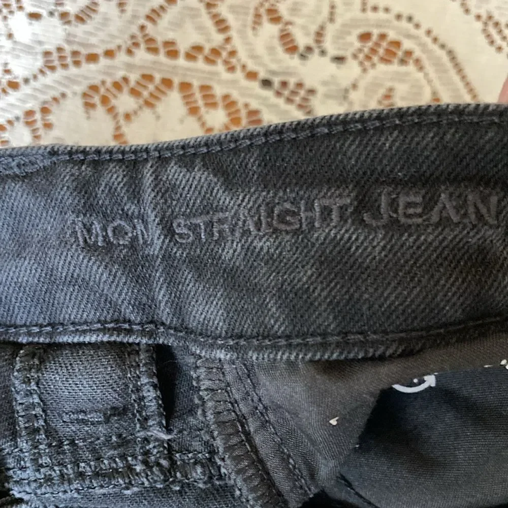 American Eagle Outfitters Distressed Mom Straight Jeans Wash Black Size 0